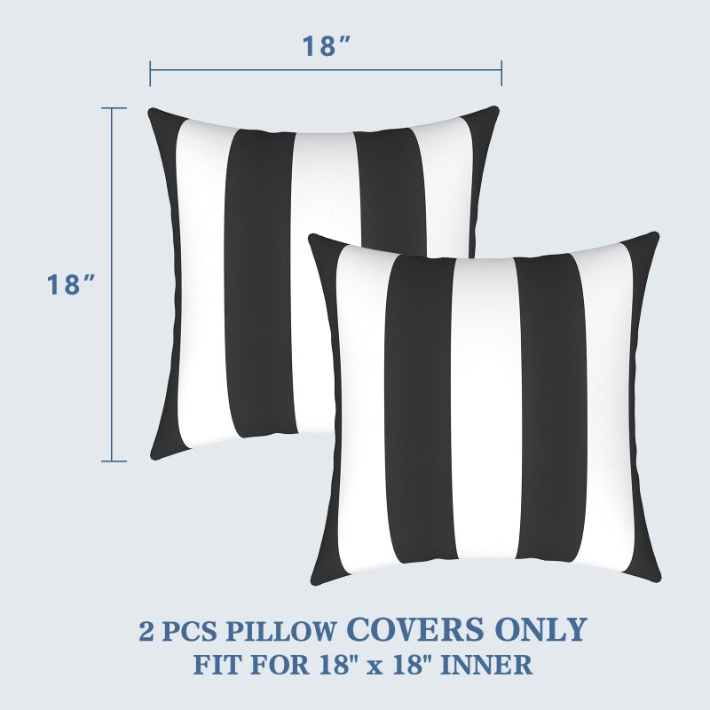 LVTXIII Indoor Outdoor Pillow Covers  Covers ONLY Patio Accent Square Toss Pillow Cushion Case 18"" x 18"" Pack of 2 for Sofa Couch Patio Furniture Decoration - Cabana Black - Image 2